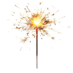 Bright Firework Exploding with Intense Flames and Sparkler Isolated on Transparent Background