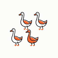 Geese in different poses. Wild or household birds, Cartoon goose standing isolated on white background 