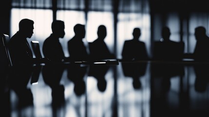 Fototapeta premium Silhouetted Business Meeting: A Mysterious Boardroom Gathering