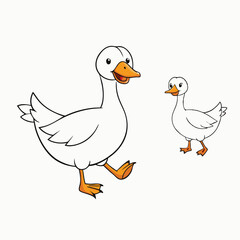 Set of grey Goose birds in different poses and colors isolated on white background.
