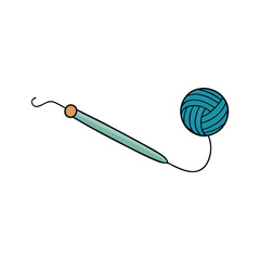 A crochet hook and yarn ball