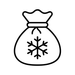 Winter christmas santa sack with snowflake vector icon for holiday season gifts and presents design