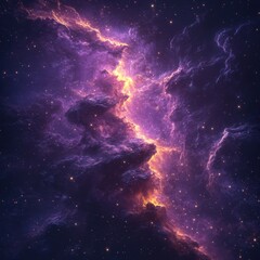 Obraz premium Ethereal nebula of cosmic dust and gas with vibrant purple and gold hues creating a celestial spectacle and a sense of wonder in deep space