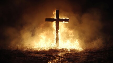 Naklejka premium Burning Cross: A Symbol of Faith and Sacrifice in Flames