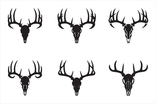 Deer skull silhouette vector logo set of black and white skeleton art template