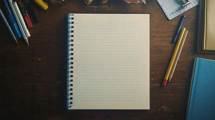 Flat sheet of notebook paper with faint blue lines c