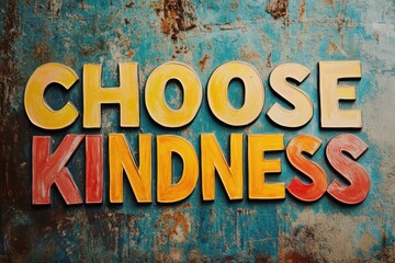 Choose kindness message in colorful letters on a textured blue and brown background surface art © Splash