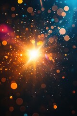 Fototapeta premium Radiant burst of golden light with bokeh effect against a dark background creating a magical and dreamy atmosphere for festive season