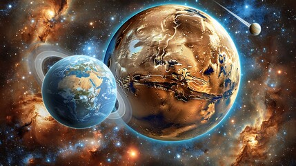 Two planets and a space object reside within a star field