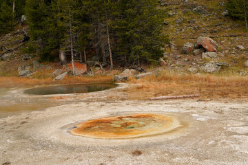 Yellowstone National Park with colorful geyser