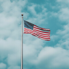 Obraz premium ameriacan flag on blue sky 