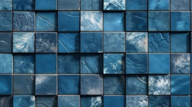 Animation of old blue tiles moving blocks