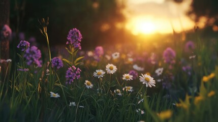 Sunset Meadow: Wildflowers in Golden Hour