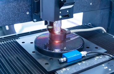 Silicone wafer under the microscope,integrated circuits to manufacture CPU and GPU
