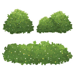 Lush green bushes with delicate blossoms in a charming, painted style. These stylized foliage icons bring a peaceful and lively atmosphere to any nature-themed artwork.

