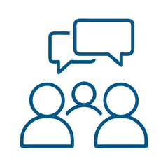 Three people with chat bubbles icon outline