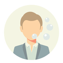 Abstract man blowing bubbles against light background  