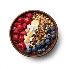 A vibrant acai bowl topped with berries, granola, and coconut flakes. Featuring a healthy snack