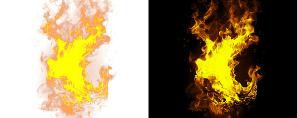Digital Fiery Blaze with Intense Orange Flames Isolated on A Transparent Background