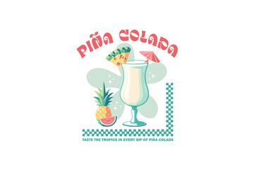 Summer Piña Colada Cocktail Sublimation T Shirt Design 

