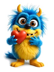 Fototapeta premium Funny fluffy creature with big eyes and a smile. White background. Created with Generative AI technology