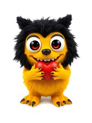 Fototapeta premium Funny fluffy creature with big eyes and a smile. White background. Created with Generative AI technology