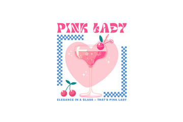 Summer Cocktail Pink Lady Sublimation T Shirt Design 
