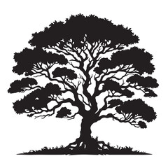 Black vector tree silhouettes illustrate nature's forest shapes