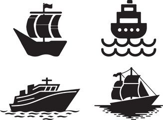 Four Types of Ships Silhouettes on Water