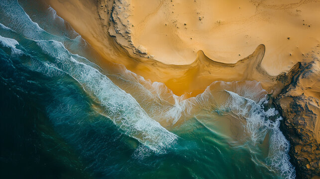 Aerial Drone Photography of a Tranquil Tropical Beach and Rocky Coastline - Stunning Seascape with Waves and Sandy Shoreline - Ideal Vacation and Travel Destination in the Pacific Ocean