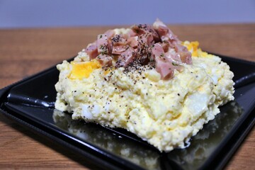Bacon and potato salad purchased at a supermarket in Tokyo, Japan