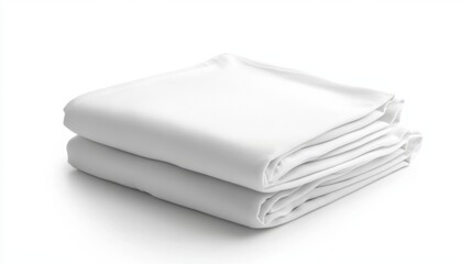A neatly folded white t-shirt with a round neck, on a white background