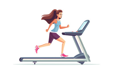 Fototapeta premium Active sportswoman cartoon character training on treadmill machine isolated vector illustration