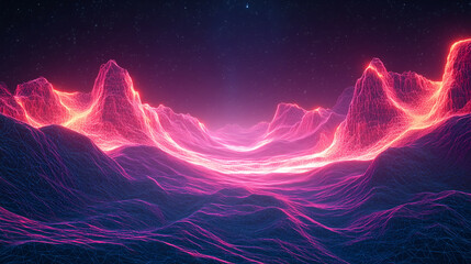 Futuristic Neon Landscape: Mystical 3D Abstract Digital Art Illustration