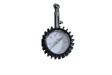 Vehicle tire gauge in transparent close up