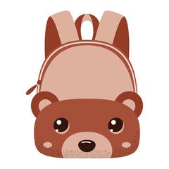 Childish colorful school backpack. Cartoon textile school bag, rucksack for educational supplies. Back to school. Flat vector illustration isolated on white background.