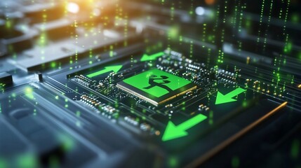 Obraz premium Secure Data Transfer Person Icon on Circuit Board