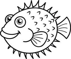 Puffer Fish Line art Design with white background
