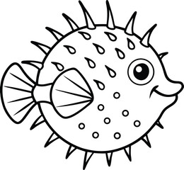 Puffer Fish Line art Design with white background
