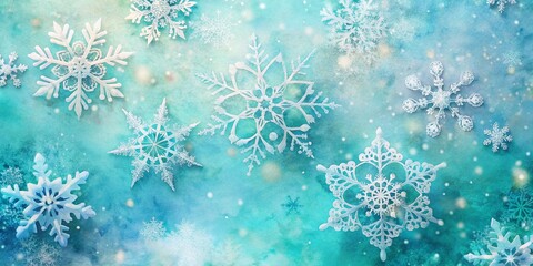 Pastel Blue Watercolor Abstract Snowflakes & Snow Winter Background