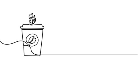 Cup of line drawing vector, line drawing cup design latte cup continuous line drawing illustration, Coffee cup continuous one line art drawing. Coffee shop concept. Coffees cup concept. 
