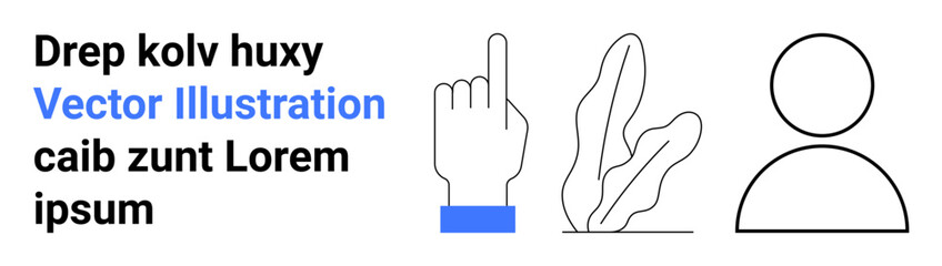 Hand pointing upward, abstract leaf shapes, and user avatar outline. Ideal for navigation, profile, nature, eco themes, user interface, education simple landing page