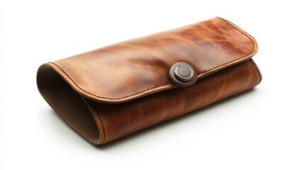 A soft leather clutch bag with a magnetic closure, on a white background