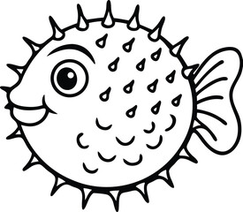 Puffer Fish Line art Design with white background
