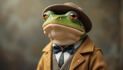 Fototapeta premium Anthropomorphize funny animals with wearing clothes - Portrait Frog.