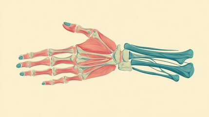 Anatomical Illustration of Human Hand Muscles and Bones