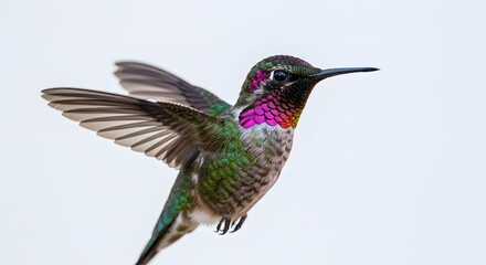 Naklejka premium Hummingbird Flying with Colorful Plumage in Bright Light Nature Photo