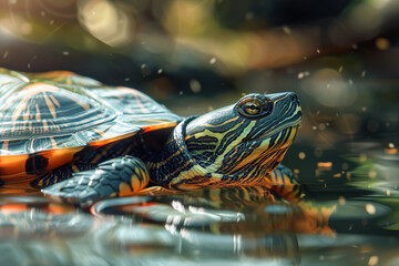 Fototapeta premium Turtle is swimming in a pond