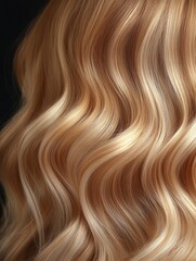 Fototapeta premium Luxurious blonde hair with golden highlights cascading in soft waves against a dark background creating a sophisticated and elegant visual texture