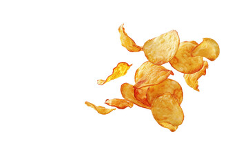 Fototapeta premium Irresistible spicy jalapeno potato chips soaring through the air isolated on transparent background